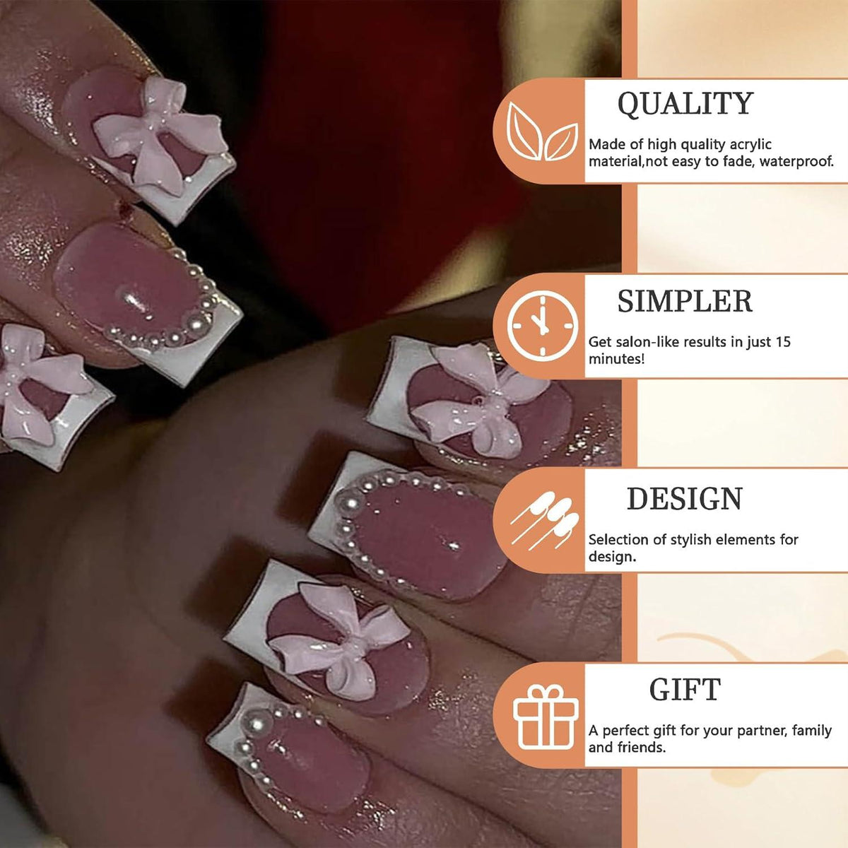 Kurze Quadratische Press-on Nägel Weiß Pink Acryl Glänzend 24