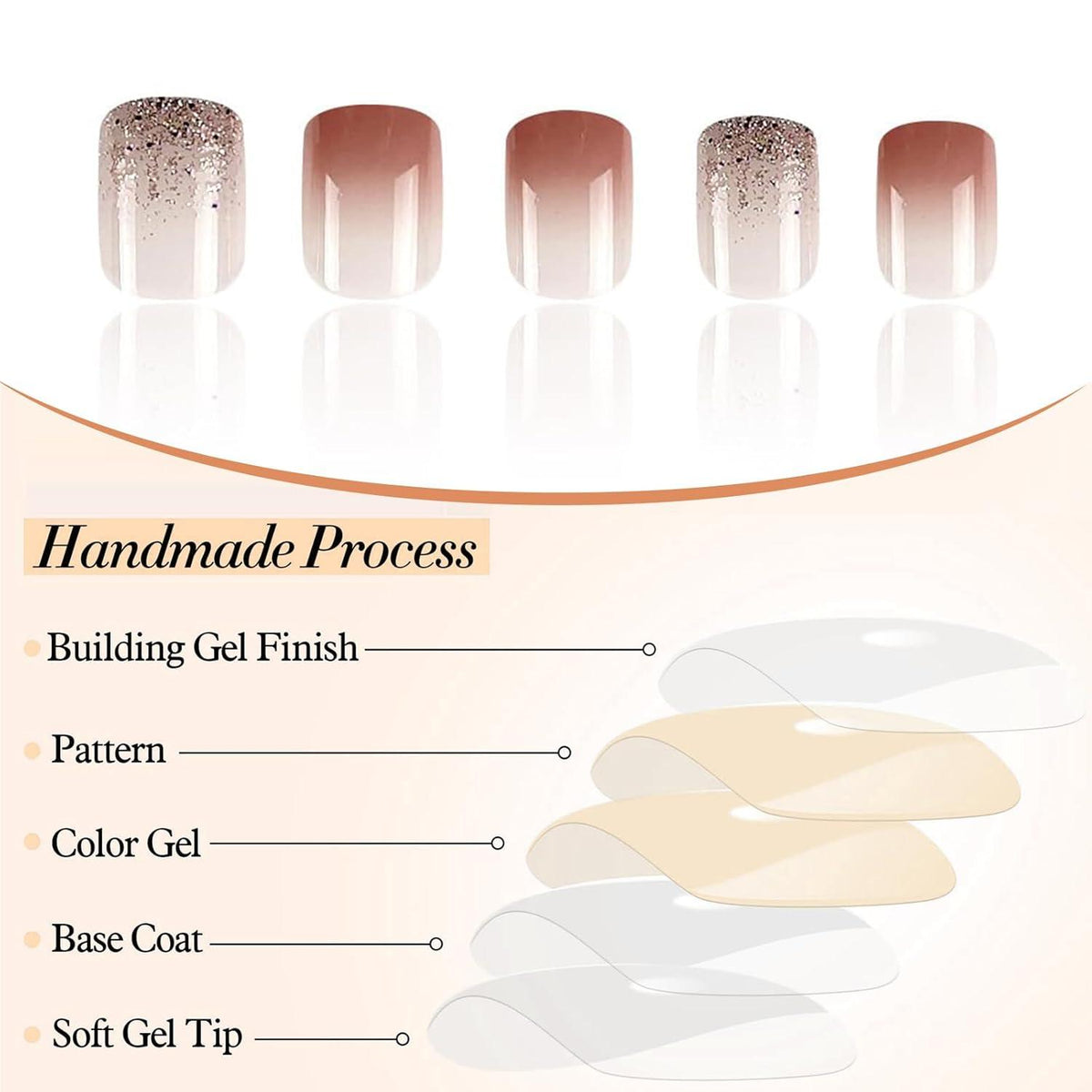 24x Winter Ombré Press-On Nagel Set Falsche Nägel Glänzend Quadrat