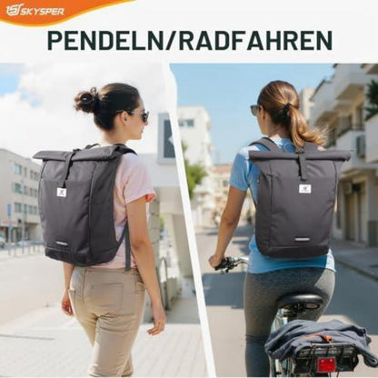 Rolltop Rucksack grau – Laptopfach, Reiserucksack, Unisex