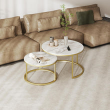 Set Couchtisch Marmor Gold Weiß Modern 80x80 & 60x60cm