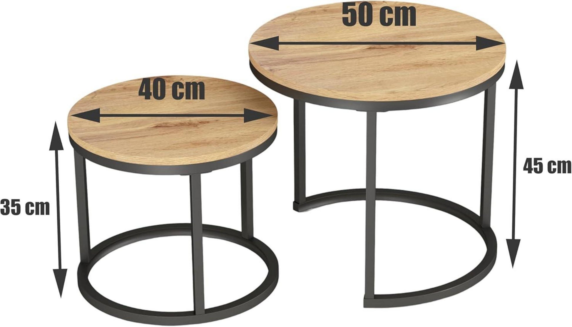 Couchtisch 2er Set Beistelltisch Eiche Rund Holz Sofatisch