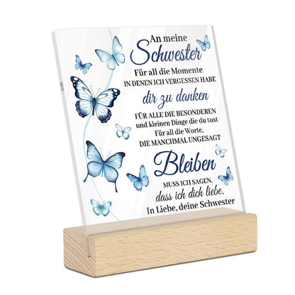 Acryl Dekoration Schwester - Dankesbotschaft mit Schmetterlingen