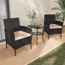 Rattan Gartenmöbel Set 3 teilig, Wetterfest, Schwarz