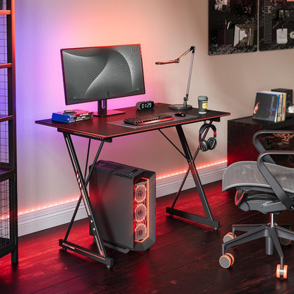 Gaming Tisch 100x50 cm mit Kopfhörerhaken Kohlefaser Schwarz