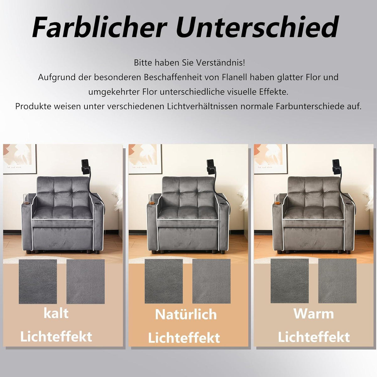 3-in-1 Schlafsofa mit Becherhaltern & Handyhalter – Dunkelgrau