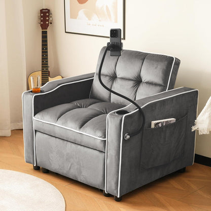3-in-1 Schlafsofa mit Becherhaltern & Handyhalter – Dunkelgrau