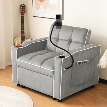 3-in-1 Schlafsofa mit Becherhaltern & Handyhalter – Antik Grau Weiß B