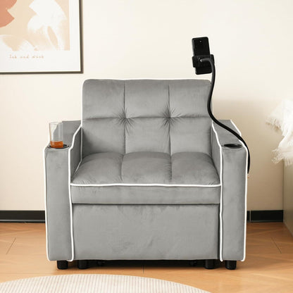 3-in-1 Schlafsofa mit Becherhaltern & Handyhalter – Antik Grau Weiß B