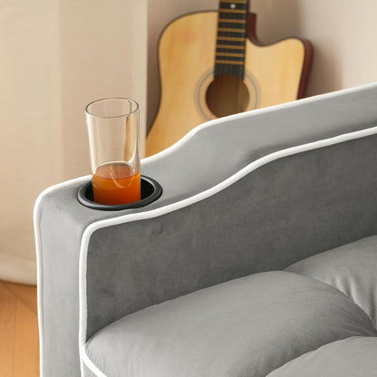 3-in-1 Schlafsofa mit Becherhaltern & Handyhalter – Antik Grau Weiß B