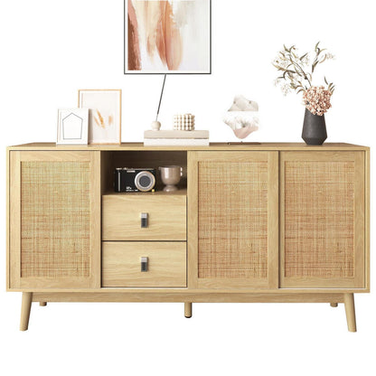 Rattanschrank 155cm mit 3 Türen & 2 Schubladen – Sideboard Kommode