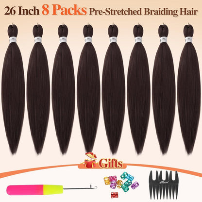 66cm Pre-Stretched Braiding Haar 8er Pack - Dunkel Kastanien Braun