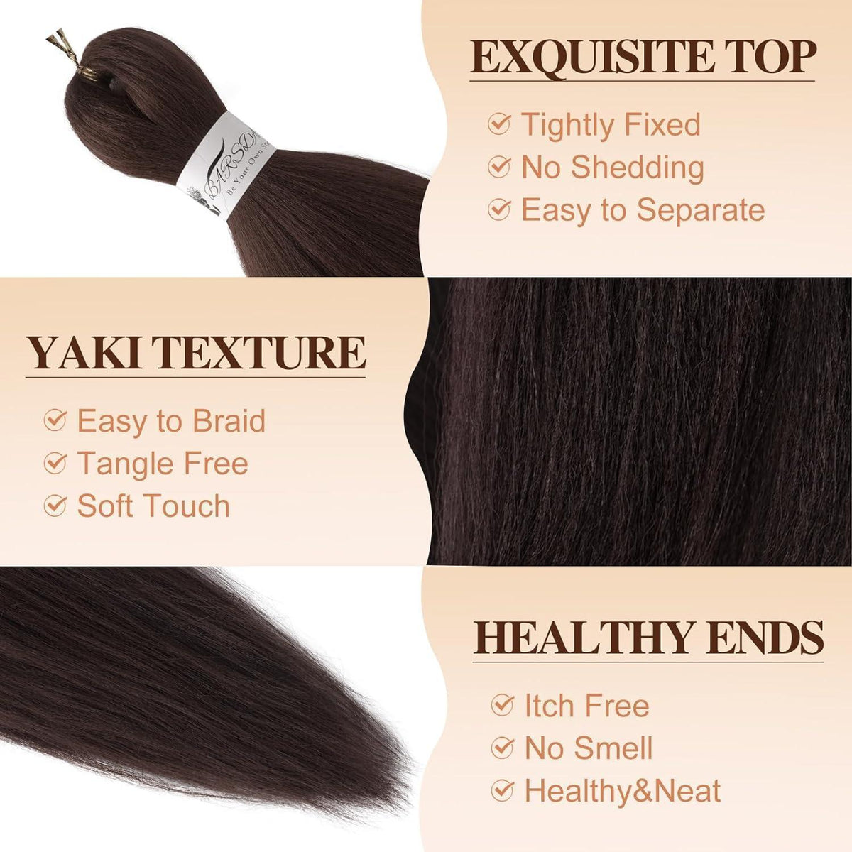 66cm Pre-Stretched Braiding Haar 8er Pack - Dunkel Kastanien Braun