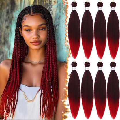 66cm Pre Stretched Braiding Haare 8er Set Ombre Rot