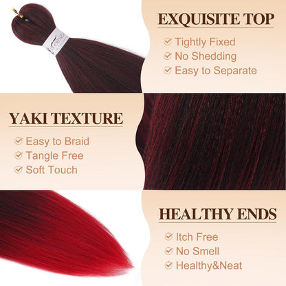 66cm Pre Stretched Braiding Haare 8er Set Ombre Rot