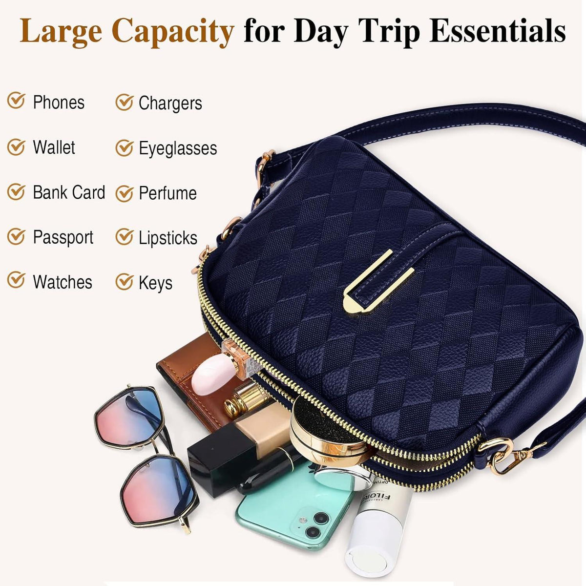 TEUEN Kleine Umhängetasche Damen Leder Crossbody Schultertasche Reißverschluss