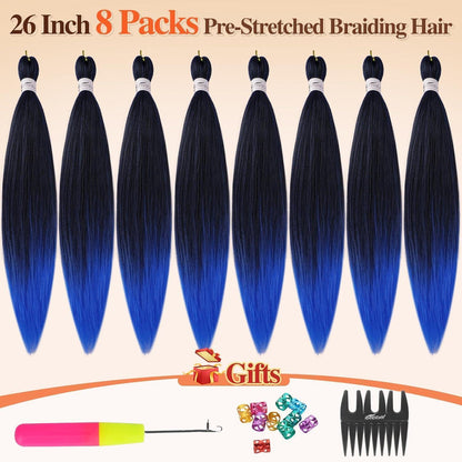 66cm Pre Stretched Braiding Haar 8er Set Ombre Blau