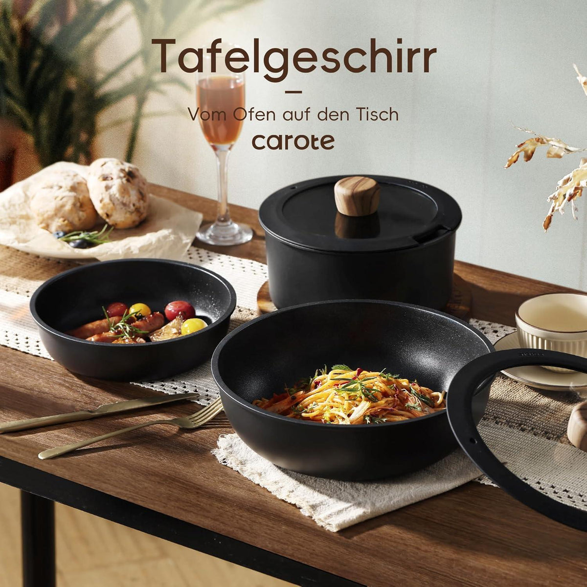 Topfset 17-teilig abnehmbaren Griffen Antihaft Induktion Schwarz