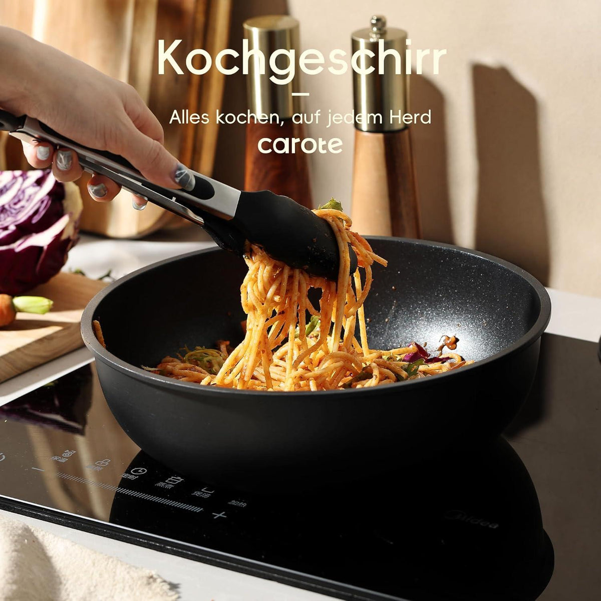 Carote 17tlg. Topfset mit abnehmbaren Griffen Antihaft Induktion Schwarz