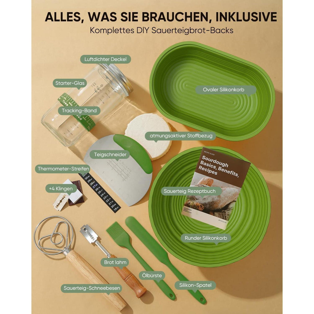 Sauerteig Starterset: Gärkörbchen, Gärglas & Zubehör