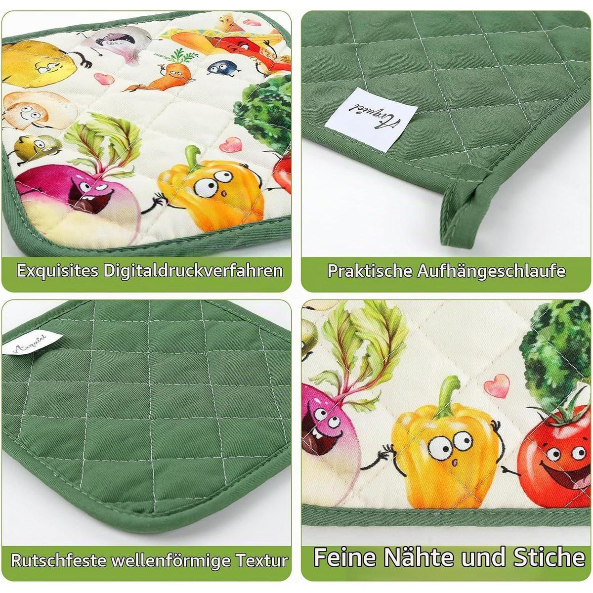 Gemüse Ofenhandschuhe & Topflappen Set aus Baumwolle