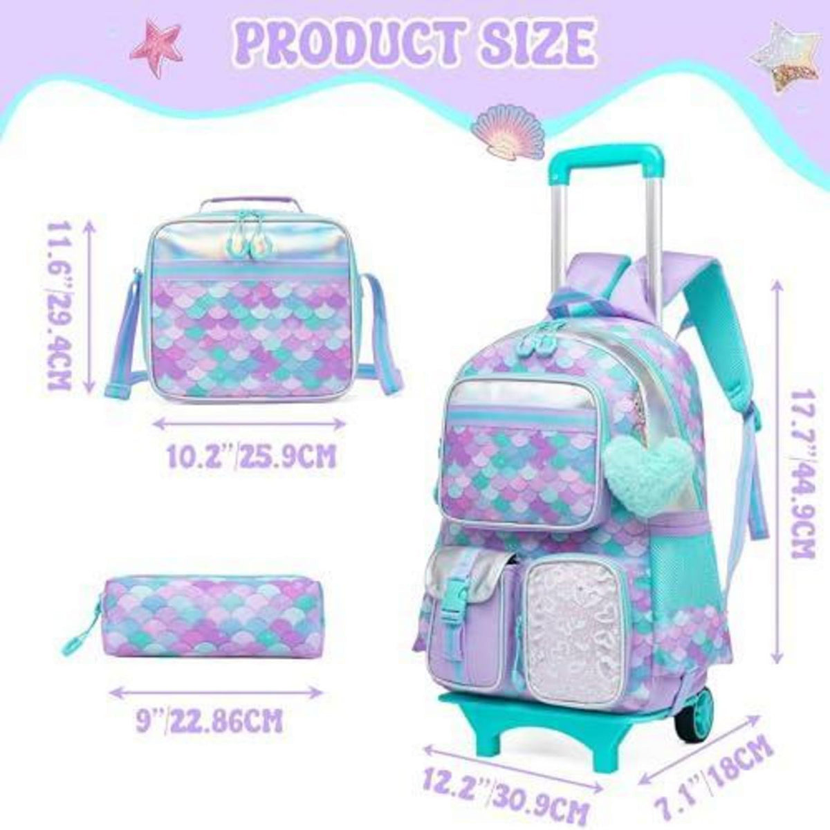 Rollrucksack für Mädchen mit Einhorn – 17 Zoll Reisegepäck