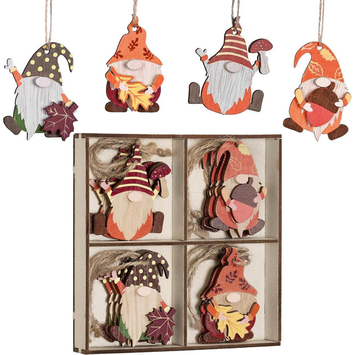 Holzanhänger Herbst Deko Zwerg Pilz Ahornblatt 12er Set