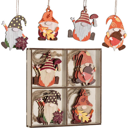 Holzanhänger Herbst Deko Zwerg Pilz Ahornblatt 12er Set