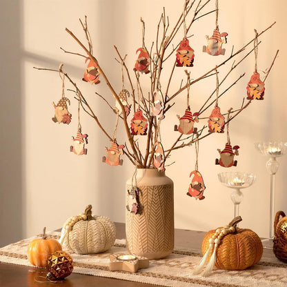 Holzanhänger Herbst Deko Zwerg Pilz Ahornblatt 12er Set