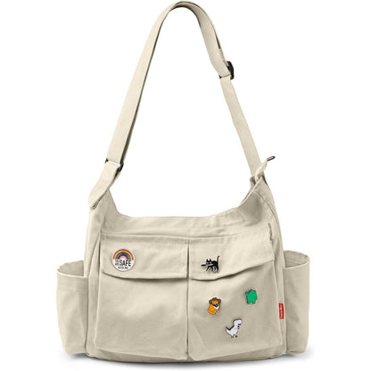 Canvas Umhängetasche Khaki mit vielen Fächern
