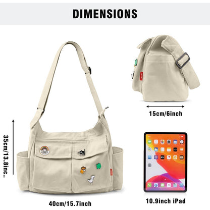 Canvas Umhängetasche Khaki mit vielen Fächern