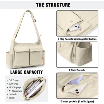 Canvas Umhängetasche Khaki mit vielen Fächern