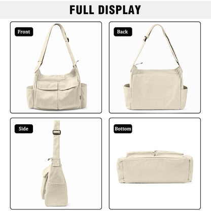 Canvas Umhängetasche Khaki mit vielen Fächern
