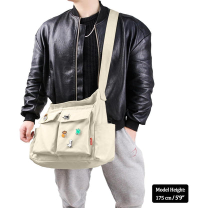 Canvas Umhängetasche Khaki mit vielen Fächern