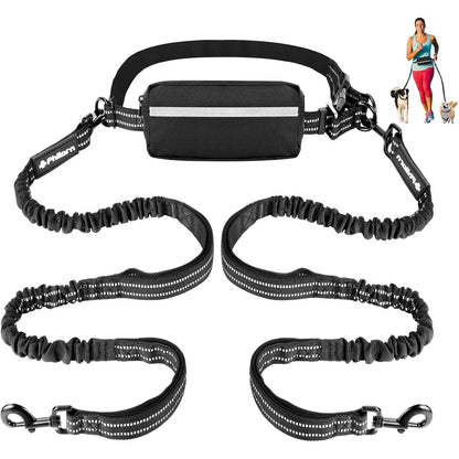 Freihand-Joggingleine für 2 Hunde mit Bauchgurt und Doppelgriffen