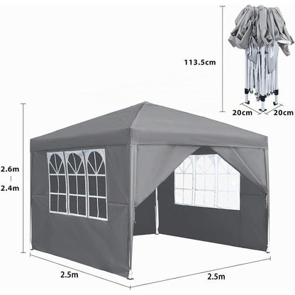 Wasserdichter Faltpavillon 2.5x2.5m mit Seitenteilen & UV-Schutz