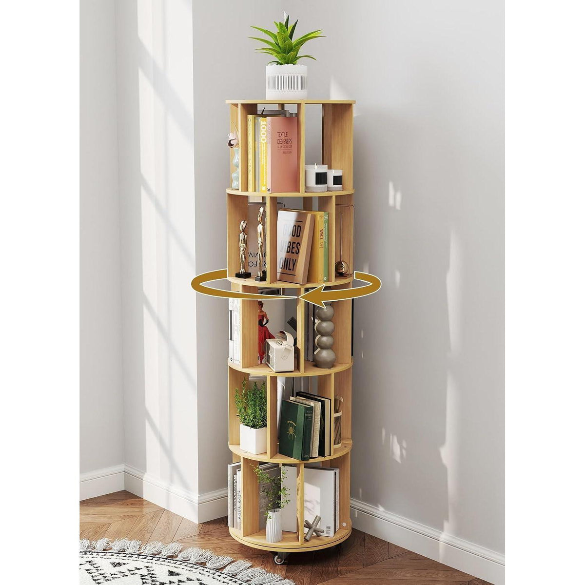 Drehbares Bücherregal 165,5 cm – 5 Etagen, Eckregal & Mobil