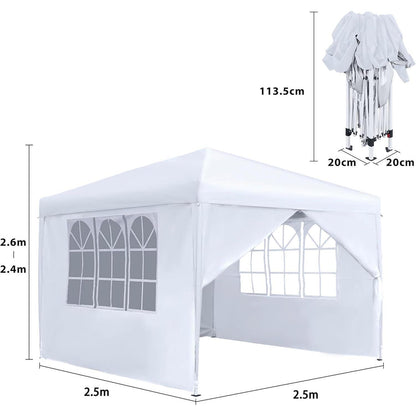 Wasserdichter Faltpavillon 2.5x2.5m mit Seitenteilen & Fenstern