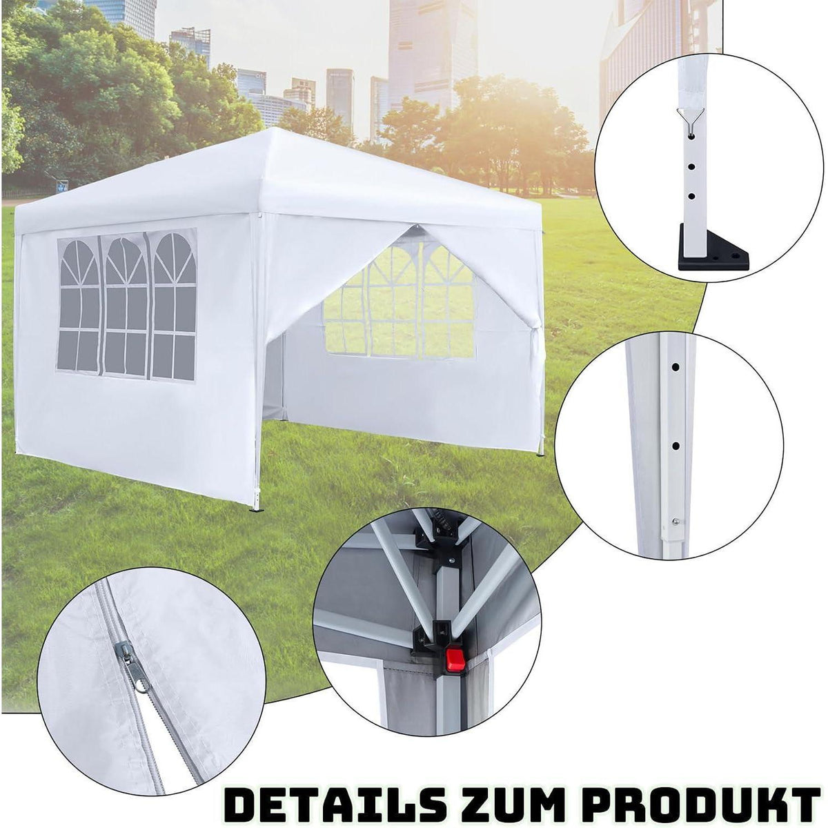 Wasserdichter Faltpavillon 2.5x2.5m mit Seitenteilen & Fenstern