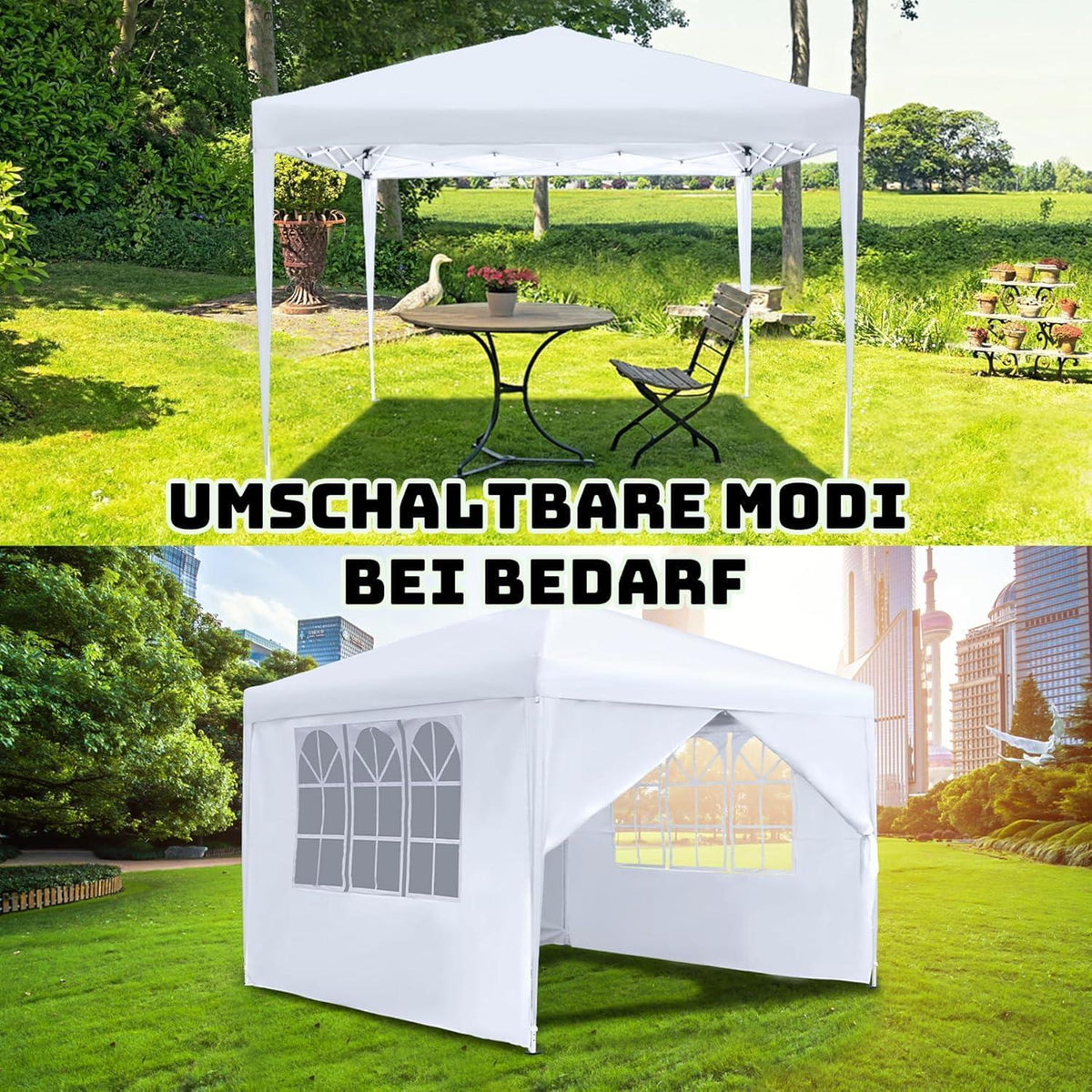 Wasserdichter Faltpavillon 2.5x2.5m mit Seitenteilen & Fenstern