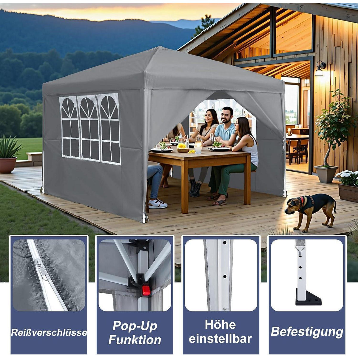 Faltbarer Pavillon 2.5x2.5m – Wasserdicht & UV-Schutz für Garten & Party