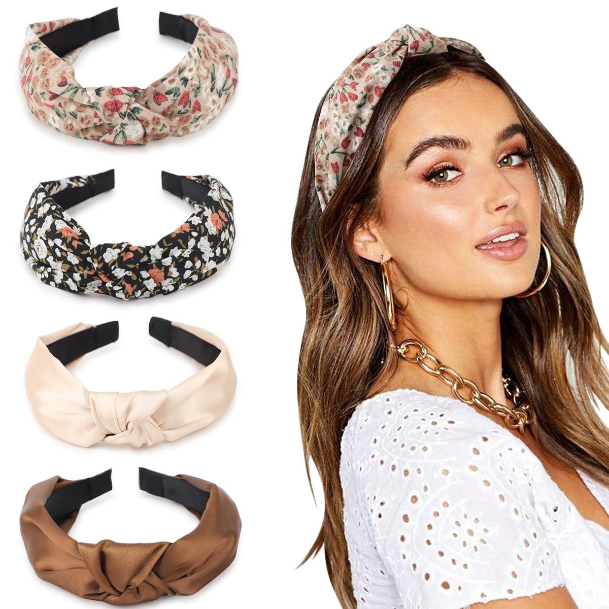 Breite Samtstirnbänder - 4er Pack Boho Haarreifen