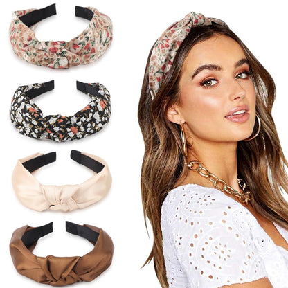 Breite Samtstirnbänder - 4er Pack Boho Haarreifen