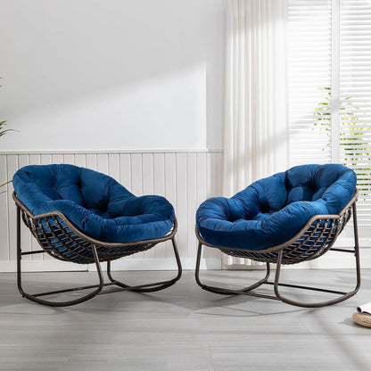 2x Schaukelstuhl Set – Bequemer Papasan Sessel Marineblau