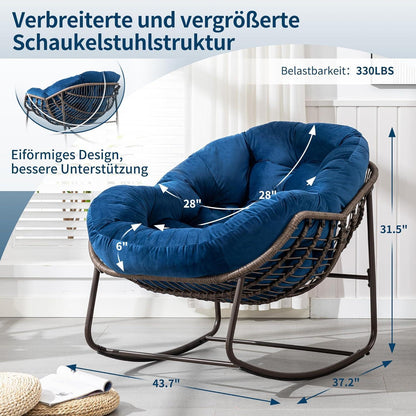 2x Schaukelstuhl Set – Bequemer Papasan Sessel Marineblau