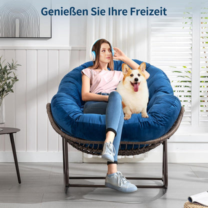 2x Schaukelstuhl Set – Bequemer Papasan Sessel Marineblau