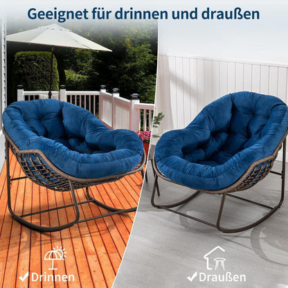 2x Schaukelstuhl Set – Bequemer Papasan Sessel Marineblau