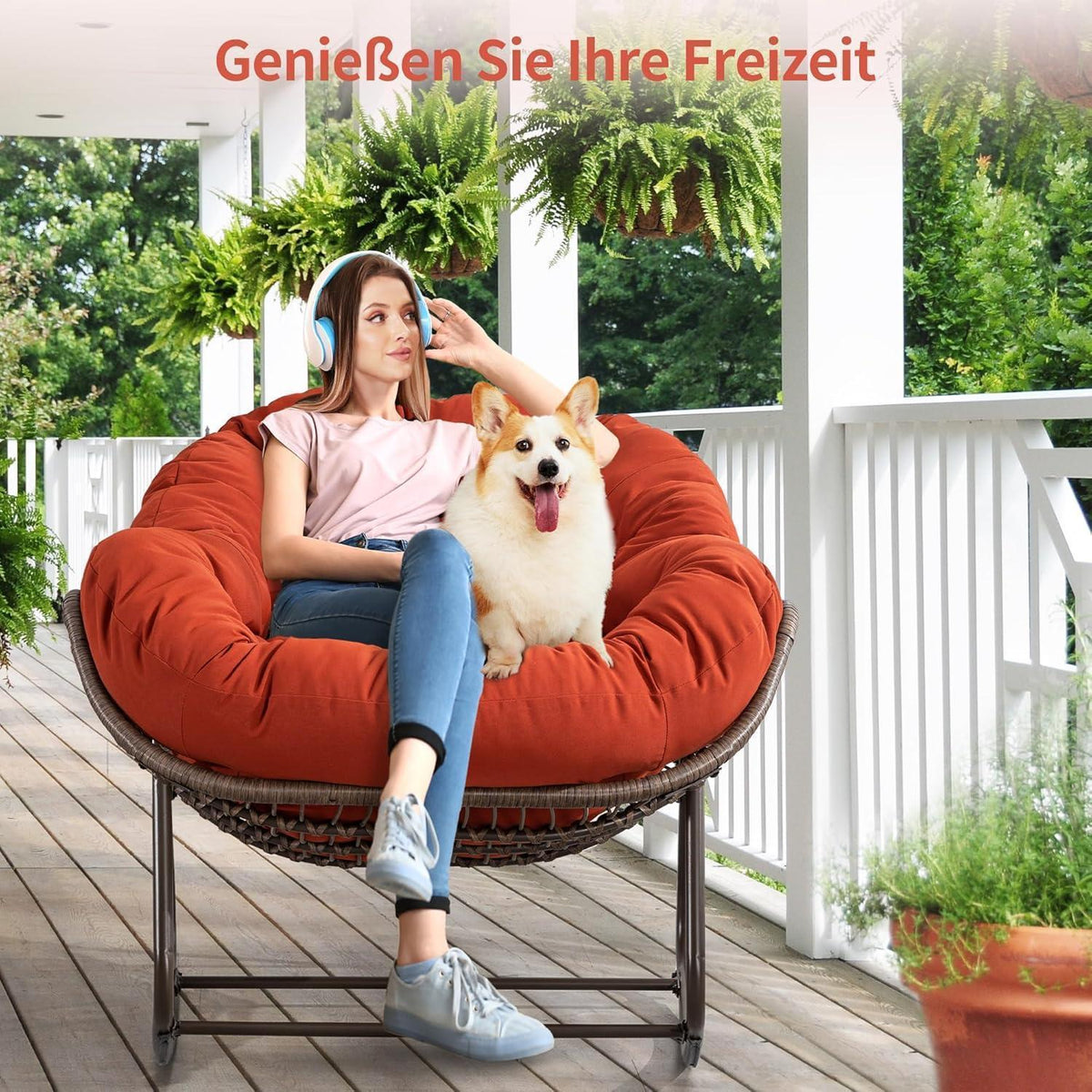 Papasan Schaukelstuhl - Bequemer Sitz für Terrasse & Wohnzimmer
