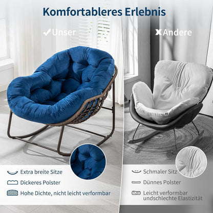 Überdimensionaler Papasan Schaukelstuhl mit Samtkissen