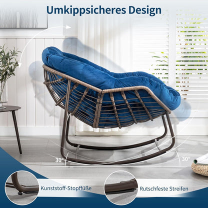 Überdimensionaler Papasan Schaukelstuhl mit Samtkissen