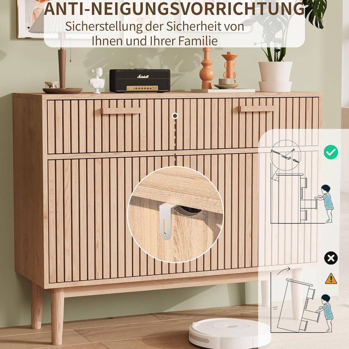 Rustikales Farmhouse Sideboard mit 2 Schubladen & Tür